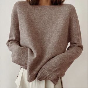 Jenni Kayne Taupe Wool Cashmere Everyday Knit Sweater M Lightweight Crewneck Top